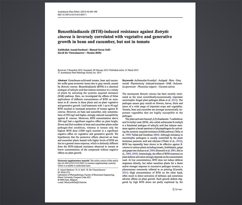 Benzothiadiazole (BTH)-induced resistance